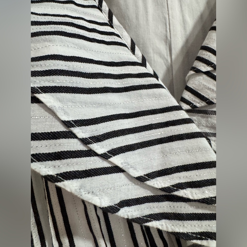 NWT INC Striped Ruffle Maxi Dress - White & Black with gold thread - Picture 8 of 10